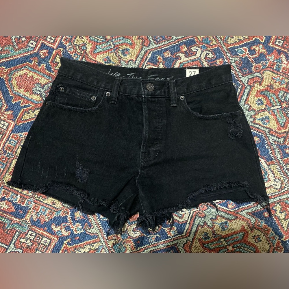 We The Free Free People Black Distressed Jean Shorts